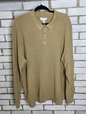• NWT Free Assembly Men's Long Sleeve Polo Knit Sweater Size 2XL Heather Camel